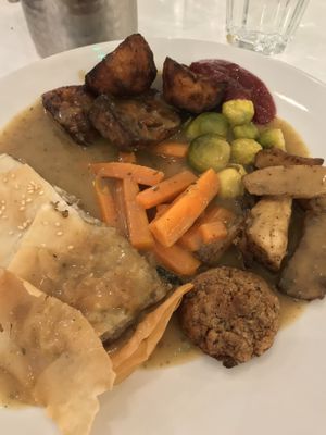 Delicious vegan Christmas dinner in the Govinda’s tradition. at Yogaya in Swansea