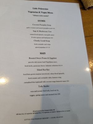 Vegan and vegetarian menu at The Little Polynesian in Rarotonga
