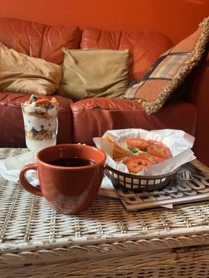 Ate breakfast on the couch. Old house style   at Highlands Cork & Coffee in Denver