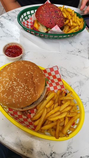 Spicy burger (top) and Beyond BBQ (bottom). Fries were delicious too! at 2VB  in Perpignan