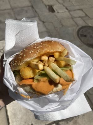 Chicken nugget burger  at OMG in SKG in Thessaloniki