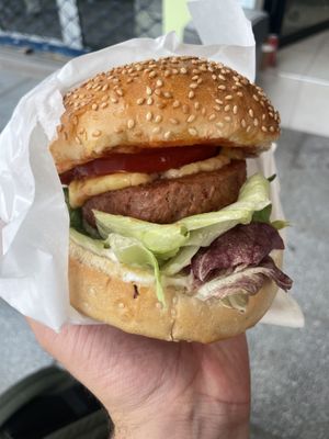 Vegan butcher burger with cheese   at OMG in SKG in Thessaloniki