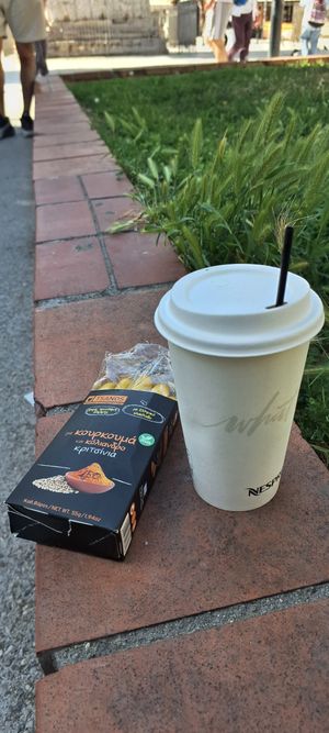 Cold latte and a snack at OMG in SKG in Thessaloniki