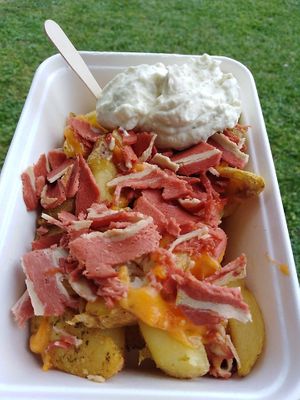 vegan cheddar & bacon fries  at OMG in SKG in Thessaloniki