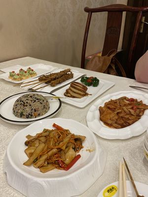 Not sure if everything in the picture is 100% vegan  at Gongdelin Vegetarian Restaurant in Beijing