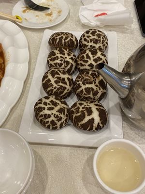 Chocolate buns shaped as mushrooms. Not 100% sure if they’re vegan  at Gongdelin Vegetarian Restaurant in Beijing
