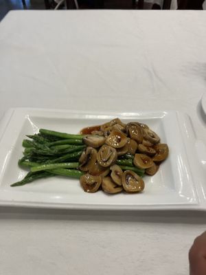 espargus + mushrooms   at Gongdelin Vegetarian Restaurant in Beijing