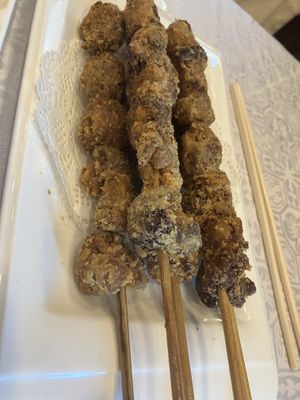 Mock lamb kebabs   at Gongdelin Vegetarian Restaurant in Beijing