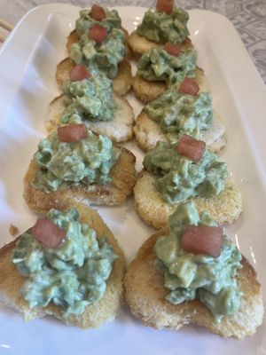 Watermelon topped avocado toast   at Gongdelin Vegetarian Restaurant in Beijing