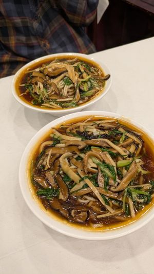 Mushroom noodles at Gongdelin Vegetarian Restaurant in Beijing