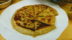 Inside the bread there was a meat free mince - delicious at Gongdelin Vegetarian Restaurant in Beijing