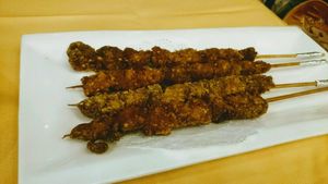 Mock meat sticks made from mushrooms - delicious at Gongdelin Vegetarian Restaurant in Beijing