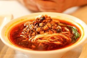 spicy noodles at Gongdelin Vegetarian Restaurant in Beijing