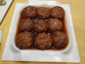 "Meat" ball dish at Gongdelin at Gongdelin Vegetarian Restaurant in Beijing
