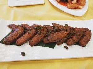Spicy “chicken” wings  at Gongdelin Vegetarian Restaurant in Beijing