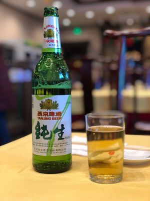 They serve beer too! at Gongdelin Vegetarian Restaurant in Beijing