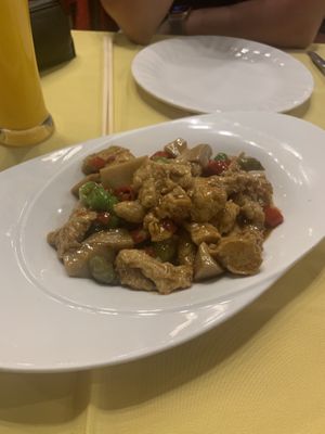 Spicy “chicken” at Gongdelin Vegetarian Restaurant in Beijing