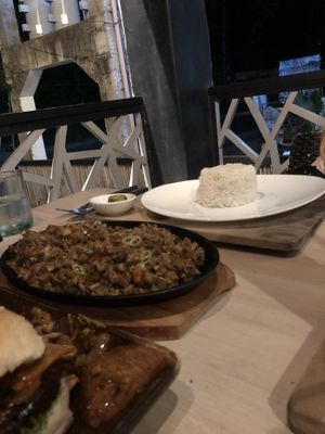 Mushroom dish with rice at The Cavern in El Nido