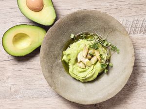 Avocado . coriander . homegrown herbs at Tendril in London
