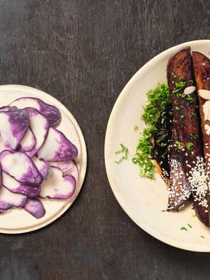 Sticky purple potatoes  at Tendril in London