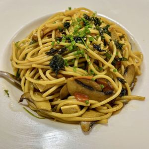 Stir-fried vegetables with tofu and lots of salt/soy saucee  at Martinnus Taperia in Cangas