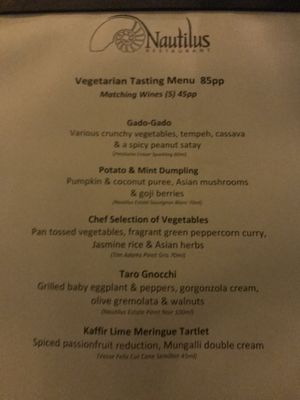 Vegetarian menu at Nautilus in Port Douglas