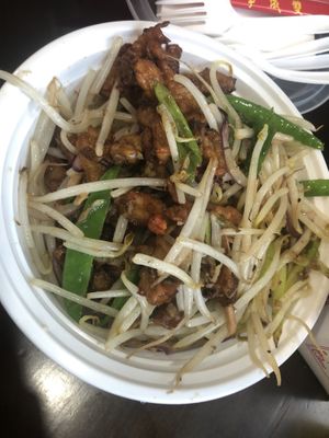 Sautéed Bean sprouts with vegan chicken   at Tofubox in Brooklyn