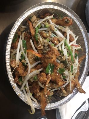 Sautéed bean sprout with vegan chicken   at Tofubox in Brooklyn