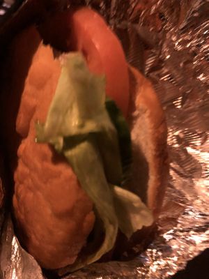 H1 xian burger single, with lettuce, cucumber, and tomato   at Tofubox in Brooklyn