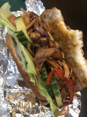 H1 Xian burger single, with lettuce, cucumber, and tomato   at Tofubox in Brooklyn