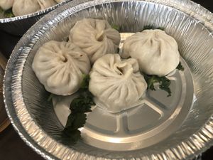 D4 soup dumpling 小籠包 with cilantro and ginger   at Tofubox in Brooklyn