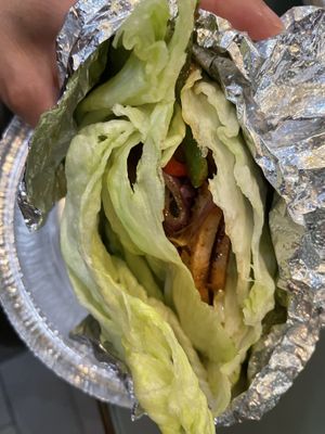 X1 xian burger single , with lettuce , cucumber , and tomato   at Tofubox in Brooklyn