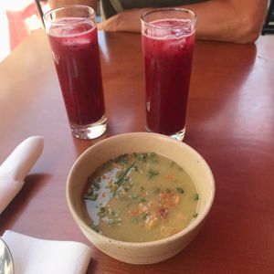 the soup and fruit juice at Prema in Viseu