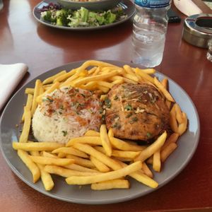 the bitoque with rice and fries at Prema in Viseu