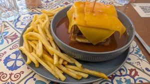 Francesinha, great piri piri flavor in the sauce at Prema in Viseu