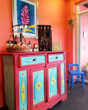 Handicrafts, and vegan homemade jams and sauces for sale.  at Chido Cafe in Tagbilaran