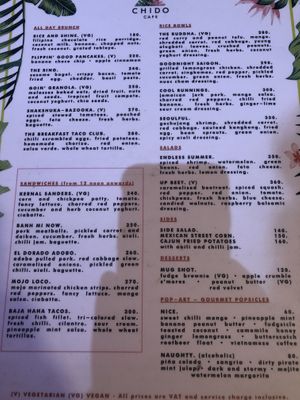 Menu at Chido Cafe in Tagbilaran