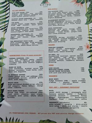 Menu at Chido Cafe in Tagbilaran