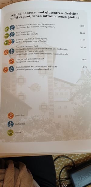 Speisekarte mit Alternativen at Forst Bräustüberl in Lagundo