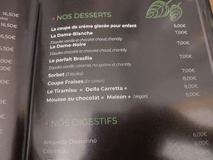 Le menu avec les options vegan at La Carretta in Hotton