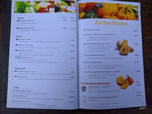 Seasonal menu on the right side at Hirsch in Besigheim