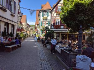 Outdoor seating available. Some of the tables on the right side belong to the restaurant. at Hirsch in Besigheim