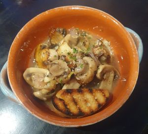 Starter: Garlic Mushrooms
- Fresh mushrooms tossed in garlic, olive oil and white wine, served with homemade focaccia bread at Giannis in Scarborough