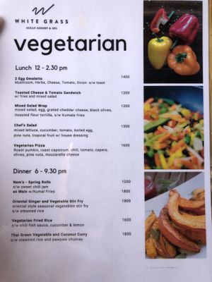 Vegetarian menu as of Sept 2019 at White Grass Ocean Resort in Lenakel