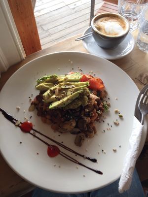 Chef whipped us up a vegan breakfast that hit the spot!  at Beach House Cafe in Kaikoura