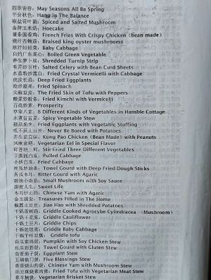 menu in english  at Yuanqi Vegetarian - 缘启妙膳 in Urumqi