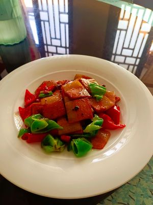 It is fake saute pork in hot sauce.A little spicy. at Yuanqi Vegetarian - 缘启妙膳 in Urumqi