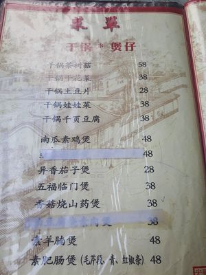 Chinese menu, example at Yuanqi Vegetarian - 缘启妙膳 in Urumqi