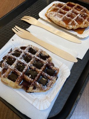 Chocolate and caramel waffles  at Tasty World in Ghent