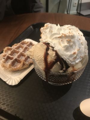Banana split and waffle    at Tasty World in Ghent
